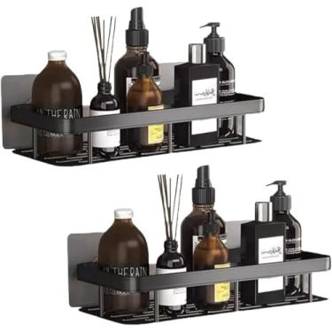Imagem de Kit 2 Nichos Prateleiras Suporte Porta Shampoo Box Banheiro Sem Furar Parede (Preto)