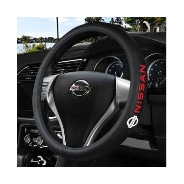 Imagem de Capa de volante de carro, capas de volante de couro de microfibra preta para forro antiderrapante Nissan, universal de 36,8 a 38 cm.