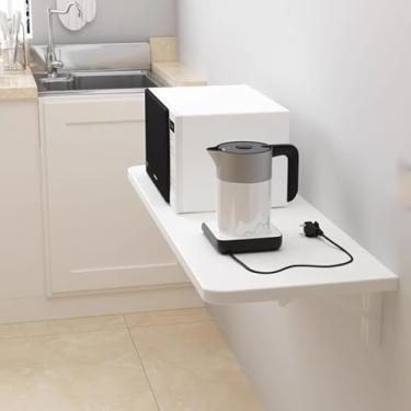 Imagem de Mesa dobrável montada na parede, mesa de parede dobrável que economiza espaço, mesa de jantar de parede de madeira, mesa de jantar, mesa flutuante com cavalete para espaços pequenos, bar, computador