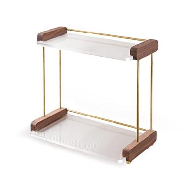 Imagem de Bancada organizadora de banheiro, bandeja de acrílico de 2 camadas para balcão de banheiro, organizador de cozinha, organizador sob a pia e prateleira organizadora de cômoda para maquiagem, cosméticos