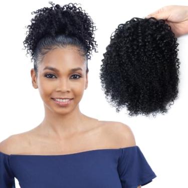 Imagem de VADES Extensão de rabo de cavalo preto cabelo humano cordão rabo de cavalo para mulheres negras crespo cacheado curto rabo de cavalo 100% cabelo virgem brasileiro #1 Jet Black 20 cm com 3 pentes