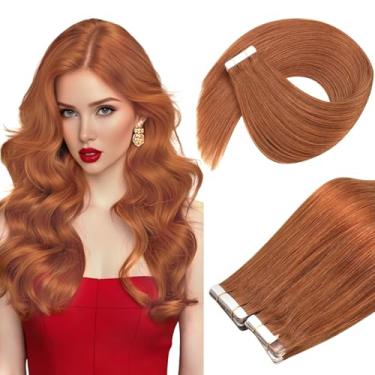 Imagem de Ve Sunny Extensões de cabelo humano real com fita adesiva de 45,7 cm fita em extensões de cabelo humano vermelho cobre adesivo invisível pele trama fita em extensões para mulheres adicionar volume