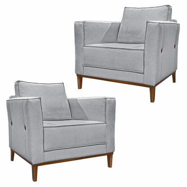 Imagem de Kit 2 Poltronas Decorativas Pés em Madeira Tarantino Linho Cinza Rustico - Gran Belo