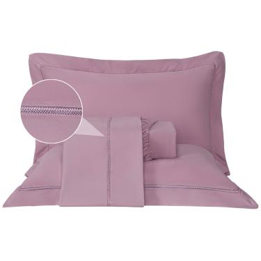 Imagem de Jogo de Cama Lençol Casal Veraneio Percal 300 Fios 4 Peças - Bordô - 100% Poliéster