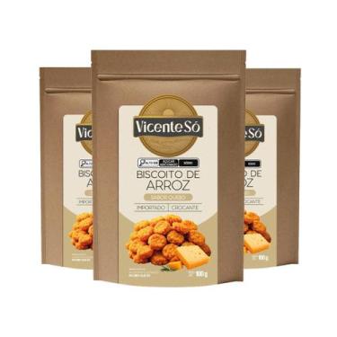 Imagem de Kit 3 Biscoitos de Arroz Vicente Só Sabor Queijo 100g Sem Glúten Snack