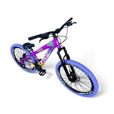 Imagem de Bicicleta Aro 26 Vikingx Tuff X25 Freeride Câmbios Shimano 21v Freio A Disco Aros Vmaxx Pneu Flame - Roxo-amarelo