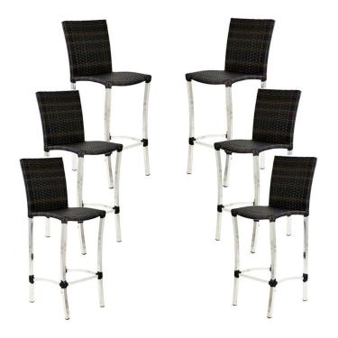 Imagem de 6 Banquetas Alta Cannes Em Alumínio Para Cozinha Bar Edícula Pedra Ferro