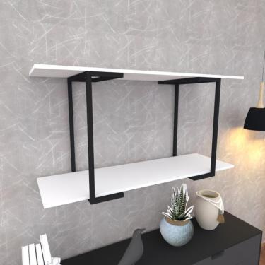 Imagem de Prateleira Industrial Suspensa Estante Parede Nicho Branco Cozinha Escritorio Sala Quarto Infantil