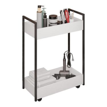 Imagem de Carrinho Auxiliar Para Salão De Beleza Lara 70cm Em Aço Com Rodízios Branco - Desk Design