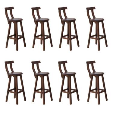 Imagem de Kit 8 Banquetas Alta Com Encosto Madeira Maciça - Imbuia