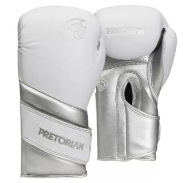 Imagem de Luva Muay Thai Boxe Kickboxing Elite Branco/Prata Pretorian, 12oz