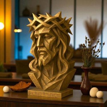 Imagem de Escultura "Silêncio Sagrado" - Face de jesus em abstrato com coroa de 