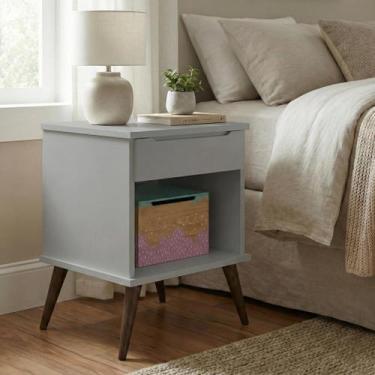 Imagem de Mesa de Cabeceira Retrô 1 Gaveta e Nicho Melinda Cinza - Phoenix Baby