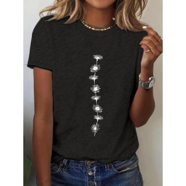 Imagem de Camiseta Feminina Casual De Verão Com Estampa De Girassol, Manga Curta