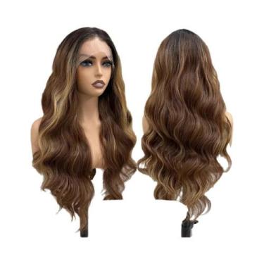 Imagem de Peruca Sintética Longa De 32 Polegadas Com Ondas Soltas Pretas E Renda