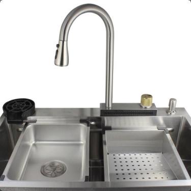 Imagem de Cuba Cozinha Pia Lavador Copos Torneira Cascata Aço Inox 304 - Aromate