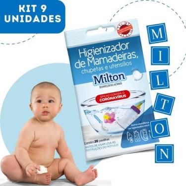 Imagem de Kit 9 Cartelas Milton P/ Higienização de Mamadeira Chupeta