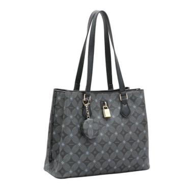 Imagem de Bolsa Feminina de Ombro Chenson CG85373 Monograma Contemporâneo, Preto