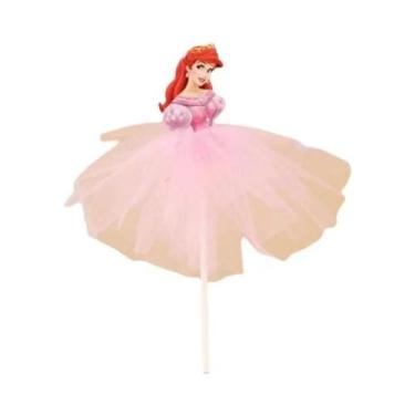 Imagem de Toppers De Bolo Da Princesa Da Disney Com Glitter Rosa Para Chá De Beb