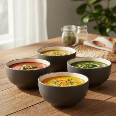 Imagem de Kit Conjunto 4 Bowls 500ml Cumbuca Cerâmica Refratária Sopas Caldos Re