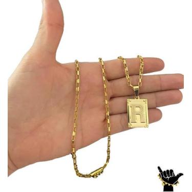 Imagem de Corrente Tijolinho 3mm + Pingente Letra - Banhado a Ouro 18k - Tojoia1