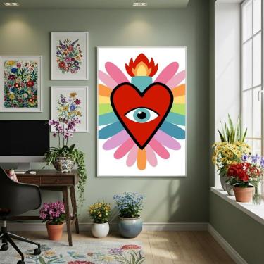 Imagem de Quadro Decor Coração Com Olho No Centro 70x50cm Mold Preta