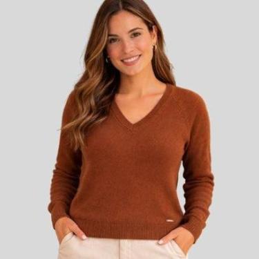 Imagem de Suéter Feminino Gola V Manga Longa em Tricô Malwee-Feminino