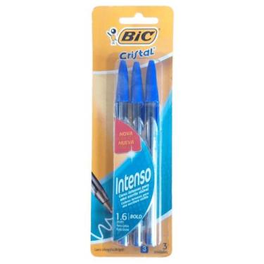 Imagem de Caneta Bic Cristal Intenso 1.6 Ponta Grossa Kit C/3 Canetas Azul