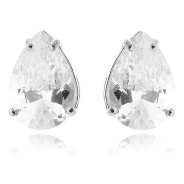 Imagem de Brinco Noiva Pedra Zirconia Prata Gota Festa Folheado - De Castro joia