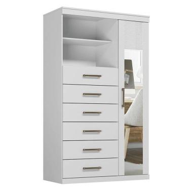 Imagem de Comoda 1 porta 6 gavetas Marabá com espelho Branco Brilho - Santos Andirá