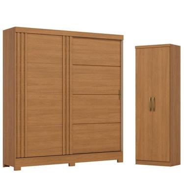 Imagem de Guarda Roupa Solteiro 02 Portas De Correr 03 Gavetas Prime Com Armário Multiuso Margarida Cinamomo - Henn Briz