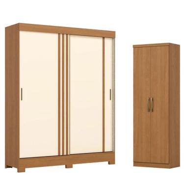 Imagem de Guarda Roupa Solteiro 02 Portas De Correr 02 Gavetas Kevin Armário Multiuso Margarida Cinamomo - Henn Briz