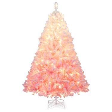Imagem de Árvore de Natal Goplus 1,83m Rosa com Neve Artificial e LED