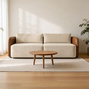Imagem de Sofá 3 Lugares Sala Living Orgânico 220cm Oregon K01 Couríssimo Whisky Veludo Bege - Ly...