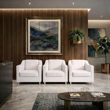 Imagem de Kit 3 Poltronas Reforçadas Recepção Barbearia Tecido material sintétic