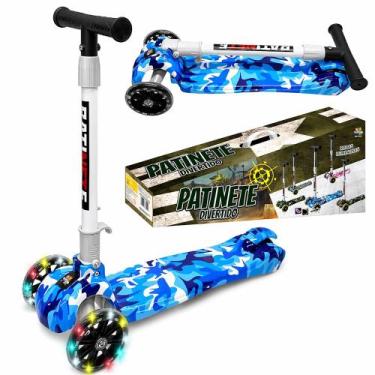 Imagem de Patinete Infantil Meninos Camuflado Azul 45kg Luzes 3 Rodas - Toy King