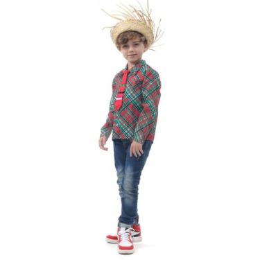 Imagem de Fantasia Infantil Camisa Xadrez Verde Com Gravata e Chapéu - Sulameric