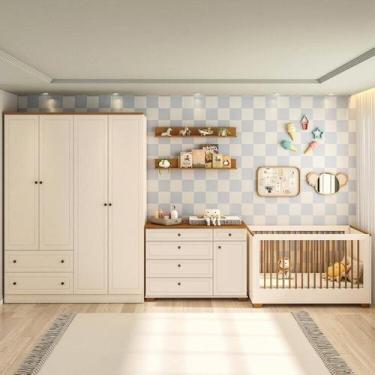 Imagem de Quarto de Bebê Berço com Colchão Cômoda e Guarda-roupa Baby Ananda Cas