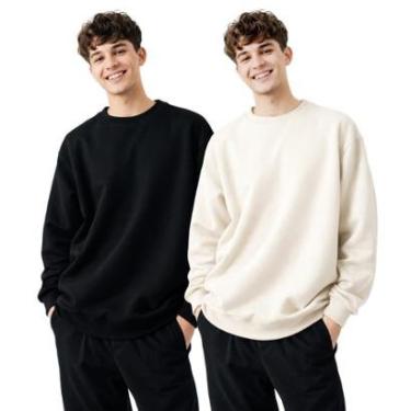 Imagem de Kit 2 Blusa Moletom Masculina Básica Gola Redonda Casual Manga Longa Conforto-Feminino