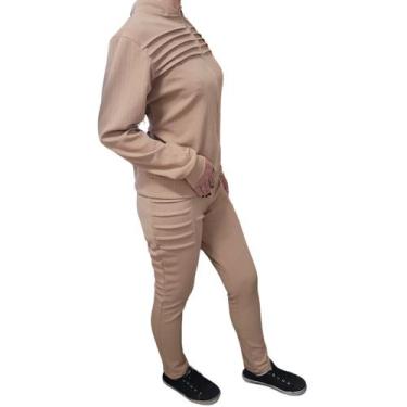 Imagem de Conjunto Frio Feminino Inverno Agasalho Calça e Blusa - WM, Nude, 44-4