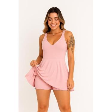 Imagem de Vestido Macaquinho Feminino com Bojo e Decote V FitWell, Rosa, M