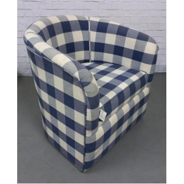 Imagem de Poltrona Xadrez cor Azul e Cru Redonda - Via Decor