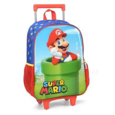 Imagem de Mochila Rodinhas Escolar Vermelho Infantil Super Mario Bross - Luxcel
