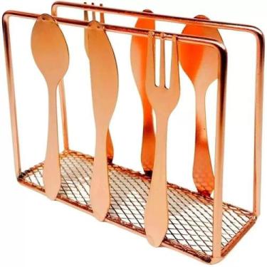 Imagem de Porta Guardanapo Metal Rose Gold Talheres Mesa Restaurante - Open Trad