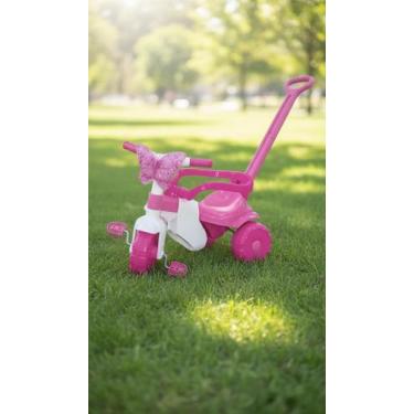 Imagem de Triciclo Infantil Com Haste Direcionável Rosa - Congratulations Store