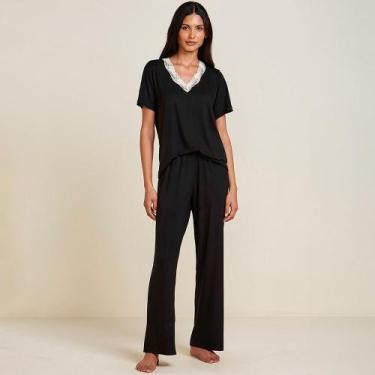 Imagem de Pijama Longo Hope Moon Viscose e Renda In26 Preto Feminino