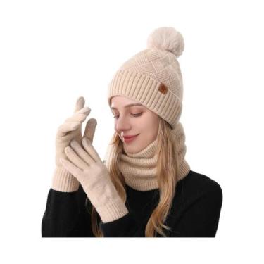 Imagem de Gorro De Malha Unissex Com Forro De Lã, Quente Para O Inverno, Conjunt