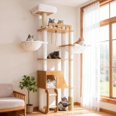 Imagem de Arranhador para Gatos Hey-brother Torre de Madeira de 177 cm com Poste