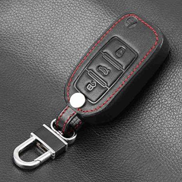 Imagem de WSWJDW Leather Car Key Case Cover, Fit For Volkswagen VW Passat CC POLO Golf jetta tiguan Gol CrossFox Plus Eos Scirocco Beetle Skoda Octavia,red line