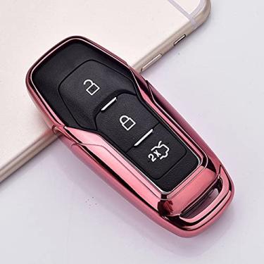 Imagem de WSWJDW Soft TPU Car Key Case Cover Chaveiro Ring Key Bag, apto para Ford Fusion Mondeo Mustang F-150 Explorer Edge 2015 2016 2017 2018, Rosa
